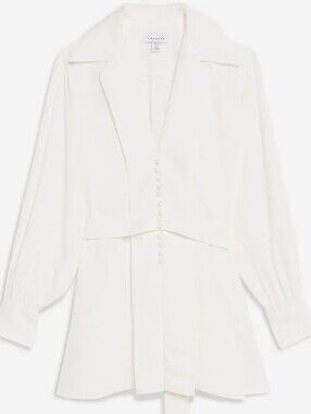 NWOT Topshop Plunge Chiffon Blouse - White Size 8